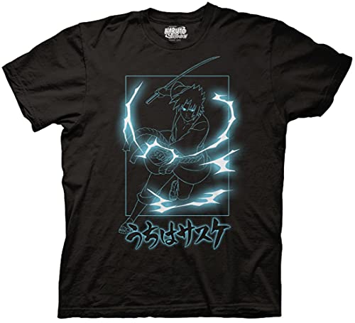 MAOKEI - Ripple Junction Naruto Shippuden Men's Short Sleeve T-Shirt Adult Unisex Sasuke Uchiha Lightning Blade Anime 2XL Black - B00U0HQQ2Y
