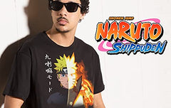 MAOKEI - Ripple Junction Naruto Shippuden Men's Short Sleeve T-Shirt Naruto Link Mode Bijuu Kurama 9 Tails Beast Chakra Small Black - B00JPPODPO