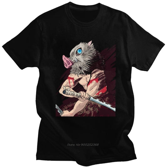 MAOKEI - Demon Slayer Inosuke Handcraft T-Shirt - 4001269788080-Black-XS